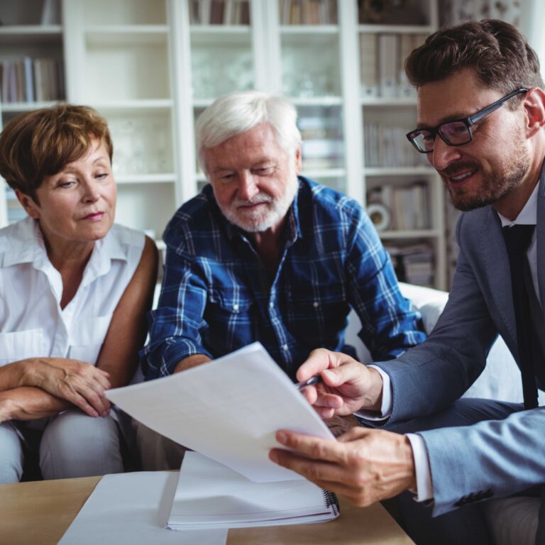 Family discussing with the law agent