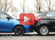 Car accident. Red play buttom overlay and SEC log.