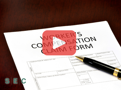 Workers compensatino form. Red plat buttom overlay. SEC logo.